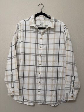 Plaid Button-Up Shirt in Cream and Gray